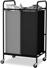 80L 2-Section Laundry Cart w/